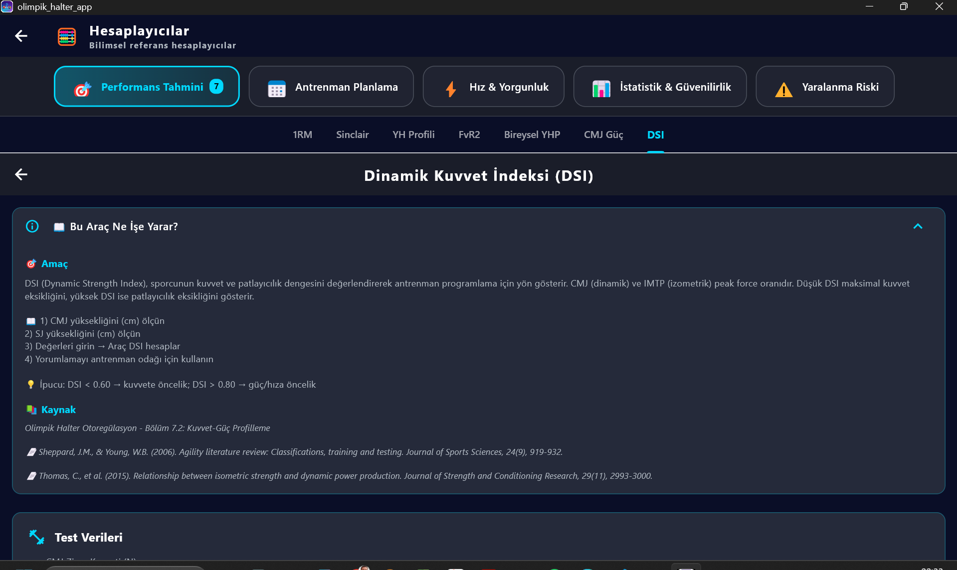 Hesaplayıcılar - Dinamik Kuvvet İndeksi (DSI)